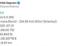 İstanbul Silivri Açıklarında 3.5 Büyüklüğünde Deprem