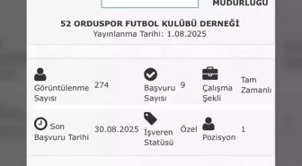 52 Orduspor FK'nın Futbolcu İlanı Sosyal Medyada Viral Oldu