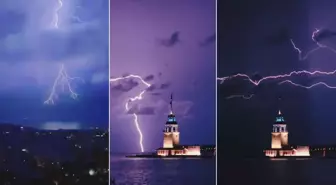 İstanbul'da şimşekler geceyi aydınlattı