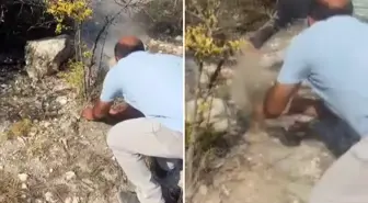 Suyu biten vatandaşlar alevlere avuç avuç toprak atarak müdahale etti