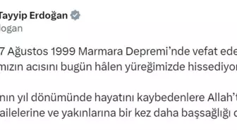 Cumhurbaşkanı Erdoğan'dan 17 Ağustos Depremi'nde hayatını kaybedenler için taziye mesajı