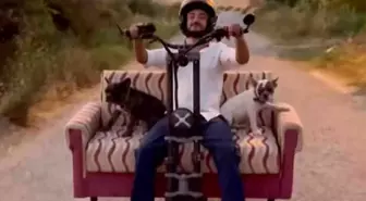Muğla'da Elektrikli Scooter'a Koltuk Monte Eden Genç, Köpekleriyle Yolculuk Yaptı