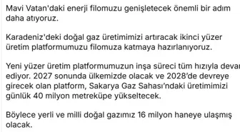 Karadeniz'de yeni üretim platformu devreye alınacak