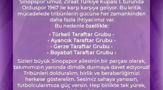 Kuzeyliler Taraftar Grubu'ndan Sinopspor'a Destek Çağrısı