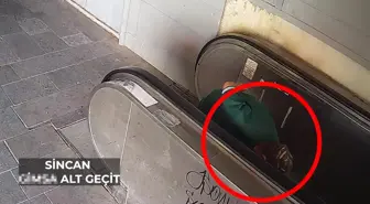 Sincan'da Yürüyen Merdiveni Kasıtlı Olarak Durduran Kişi Güvenlik Kamerasında