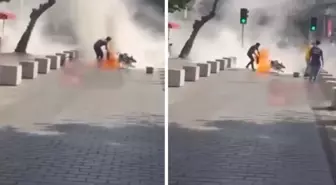 Üst üste iki ceza yiyince motosikletini cayır cayır yaktı