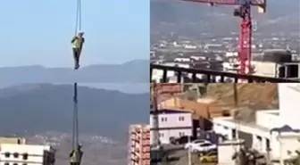 Kahramanmaraş'ta İşçi Tehlikeli Bir Yöntemle Şantiye Alanına İndi