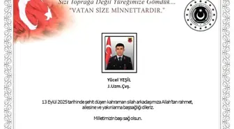 MSB'den şehit Uzman Çavuş Yücel Yeşil için başsağlığı mesajı