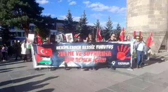 Erzurum'da Sağlık Çalışanları Gazze İçin 96. Haftada Sessiz Yürüyüş Düzenledi