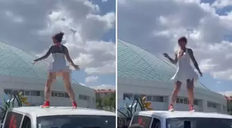 Bu nasıl fuar? Kadını onlarca erkeğin gözü önünde aracın üstüne çıkarıp...