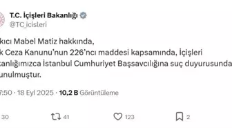İçişleri Bakanlığı'ndan Mabel Matiz Hakkında Suç Duyurusu