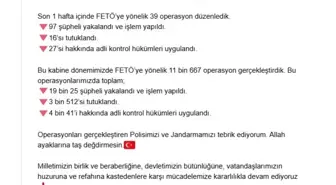 İçişleri Bakanı Yerlikaya: FETÖ'ye Yönelik 39 Operasyon Düzenlendi
