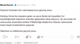 Bakan Kurum'dan Simav Depremi için Geçmiş Olsun Mesajı