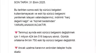 Eski Sürücü Belgeleri İçin Yenileme Süresi 31 Ekim 2025
