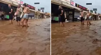 Fethiye'yi sel vurdu! Ölüdeniz Çarşısı'nda yollar göle döndü
