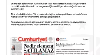 Eskişehir Beylikova Nadir Toprak Elementleri İddiaları Asılsız