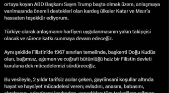 Cumhurbaşkanı Erdoğan: Hamas-İsrail görüşmelerinin sonuçlanmasından memnuniyet duyuyorum