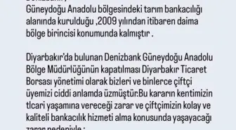 Diyarbakır Ticaret Borsası'ndan Denizbank Bölge Müdürlüğü Kararına Tepki