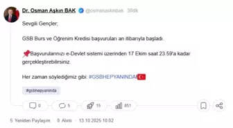 Gençlik ve Spor Bakanlığı 2025-2026 Eğitim Öğretim Dönemi Burs/Kredi Başvuruları Başladı