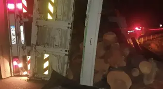 Antalya'da Tomruk Yüklü Kamyon Devrildi, Sürücü Yaralandı