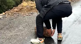 Hakkari'de Yoğun Yağışlar Sonrası Kaya Parçaları Yolun Ortasında