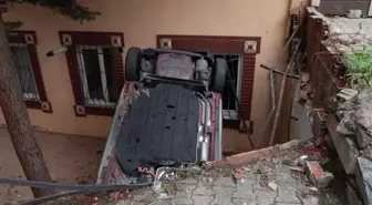 Ataşehir'de otomobil apartmanın bahçesine uçtu