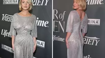 Ünlü oyuncu, altına sütyen giymediği elbisesi ile büyüledi