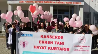 Ağrı'da Kadın Sağlık Çalışanlarından Meme Kanseri Farkındalığı Yürüyüşü