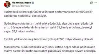 Bakan Şimşek: Turizm Geliri Yıllık %3,9 Arttı