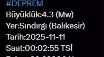 Balıkesir'de 4.3 Büyüklüğünde Deprem Meydana Geldi