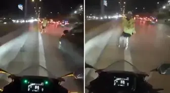 Maltepe'de motosikletin çarptığı trafik polisi yaralandı: Kaza anı kamerada