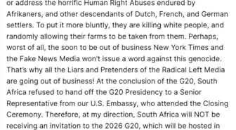 Trump'tan Güney Afrika'ya Sert Tepki: G20 Zirvesi'ne Davet Edilmeyecek
