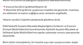 Erzurum ve Mersin'de Uyuşturucu Operasyonu: 447,5 Kilogram Ele Geçirildi
