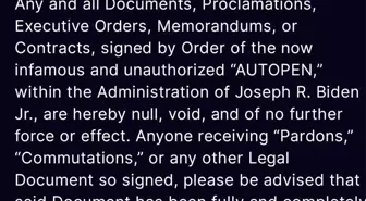 Trump, Biden döneminde 'Autopen' ile imzalanan belgelerin geçerliliğini yitirdiğini açıkladı: 'Bu şekilde af veya ceza indirimi alanlar yasal etkisinin olmadığını unutmamalı'