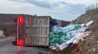Gördes'te yem yüklü tır devrildi: 1 yaralı