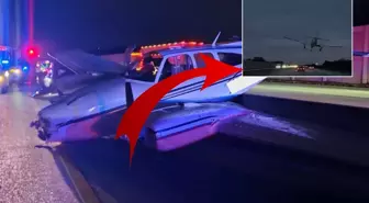 Otoyola iniş yapan uçak otomobilin üzerine düştü