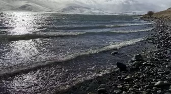 Çıldır Gölü'nün donan kıyıları dalgaların etkisiyle çözüldü