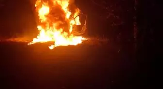 Karabük'te seyir halindeki hafif ticari araç yandı