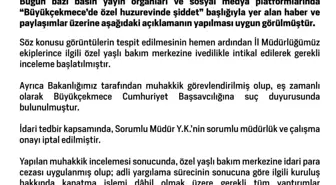 Aile ve Sosyal Hizmetler Bakanlığı: (Huzurevinde şiddet) 'Özel yaşlı bakım merkezine ivedilikle intikal edilerek gerekli inceleme başlatılmıştır'