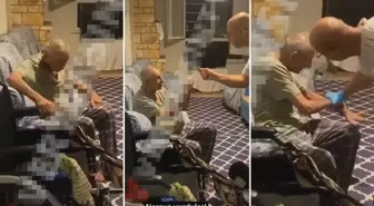 Eldiven takıp yaşlı adamı dövdü! Huzurevinde vicdanları sızlatan görüntüler