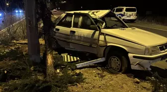 Ağaca ve aydınlatma direğine çarpan otomobilin sürücüsü yaralandı