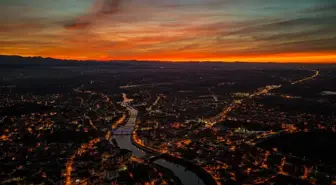 Samsun'da gün batımı dronla görüntülendi