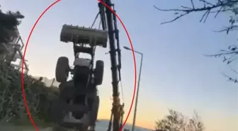 Vinçle taşınan kepçe, halat kopunca 5 metreden düştü; o anlar kamerada