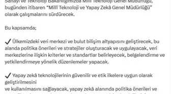 Milli Teknoloji Genel Müdürlüğü 'Yapay Zeka Genel Müdürlüğü' olarak değiştirildi