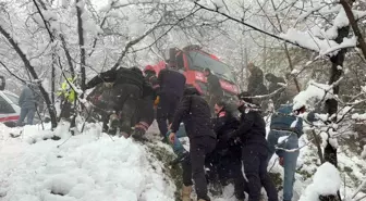 Kar sebebiyle kayganlaşan yolda kontrolden çıkan otomobil şarampole devrildi: 3 yaralı