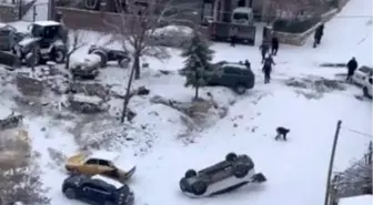 Kayan araç park halindeki aracı devirdi: O anlar kamerada