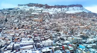 Mardin'deki kar manzaraları dron kamerasında