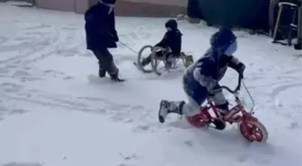 Bin 430 rakımlı köyde kar tatili yapan çocukların kızak keyfi
