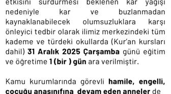 Çankırı'da kar yağışı nedeniyle eğitime bugün ara verildi