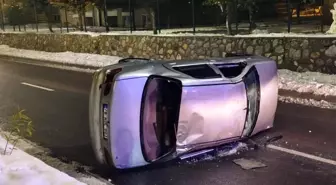 Devrilen otomobilde 1 kişi yaralandı